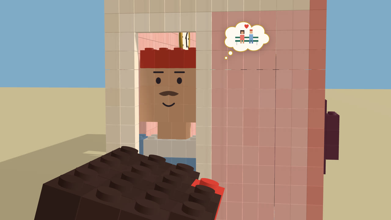 A still from Become: he watches her from the gym window